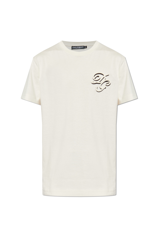 Cream T-shirt with embroidered logo Dolce & Gabbana - Vitkac GB
